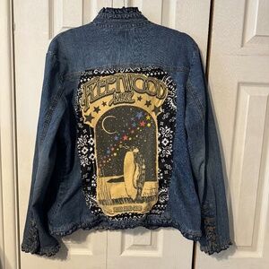 Fleetwood Mac Upcycled Graphic T-Shirt & Banded Ruffled Collar Denim Jacket Lg